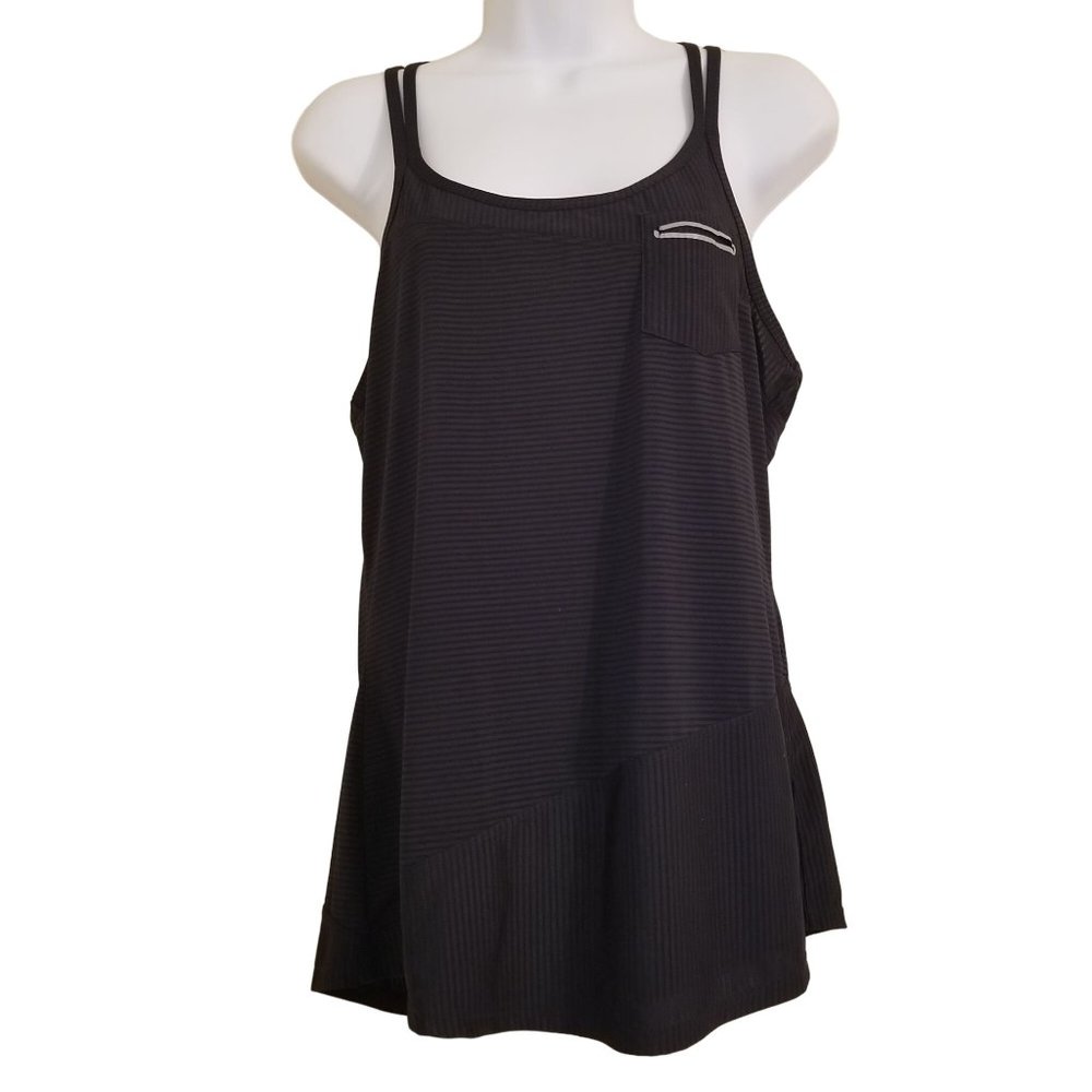 Athleta M Black Striped Tank Top Athleisure Sport Running Yoga SPEEDSETTER